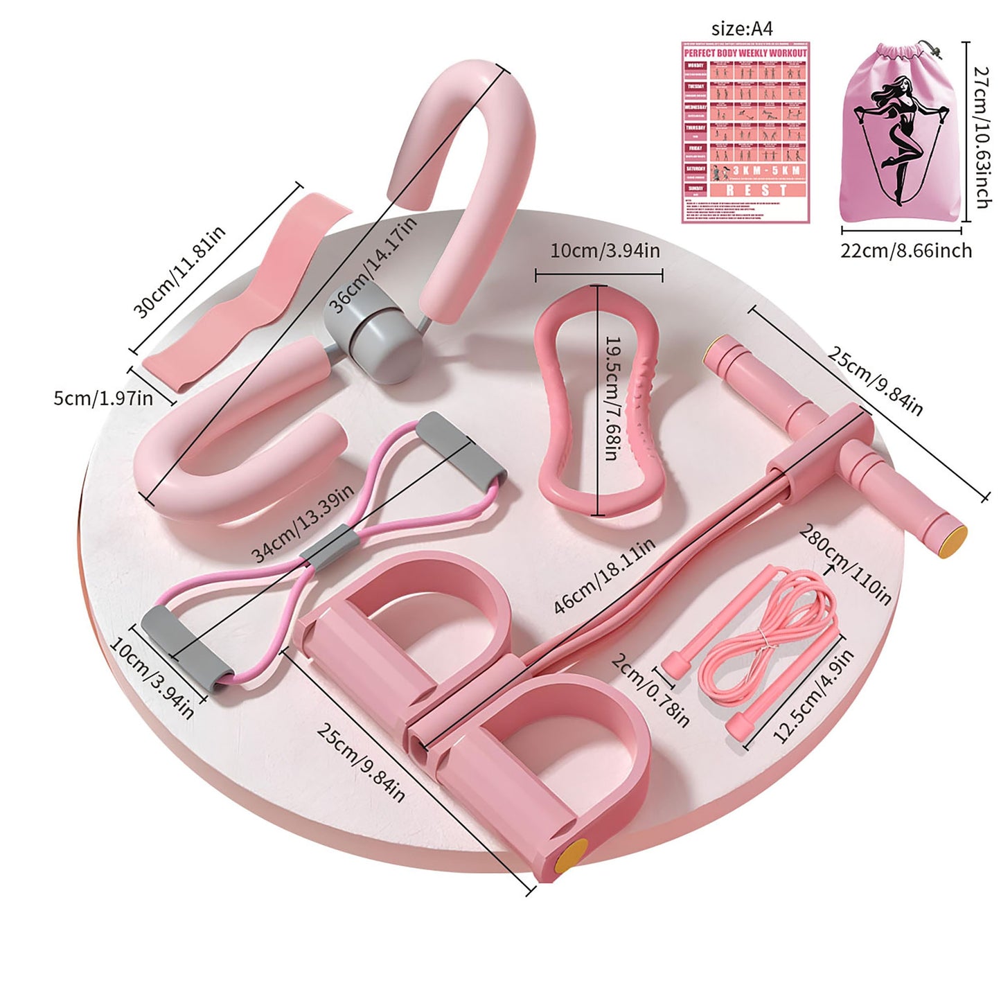 Ensemble de yoga et de fitness 8 pièces - Kit complet d'entraînement à domicile avec bandes de résistance