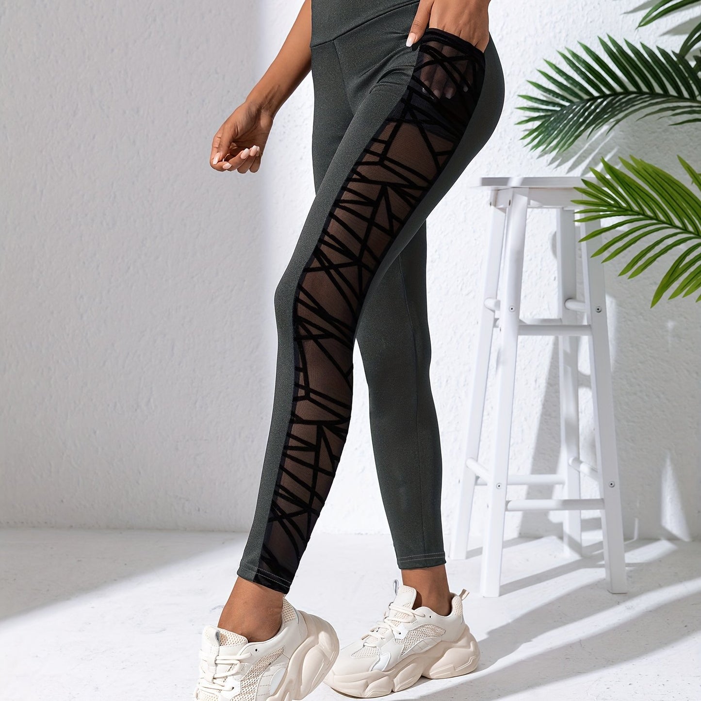 Leggings amincissants taille haute pour femmes - Pantalon de yoga à empiècements en mesh et poches