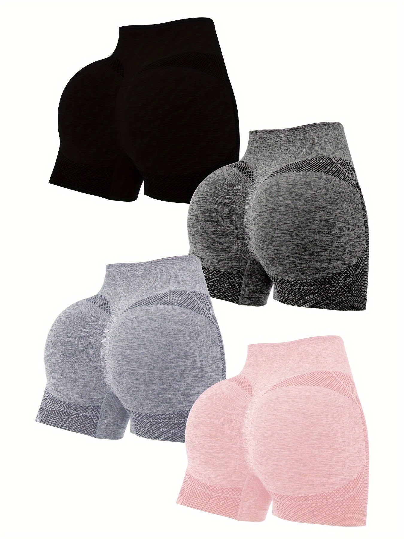 Lot de 4 shorts de sport froncés pour femmes - Shorts de yoga et de fitness respirants