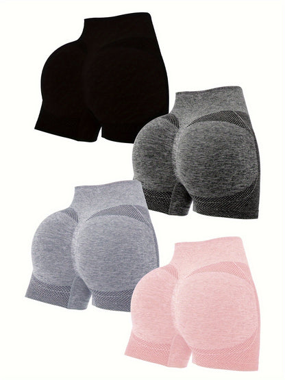 Lot de 4 shorts de sport froncés pour femmes - Shorts de yoga et de fitness respirants
