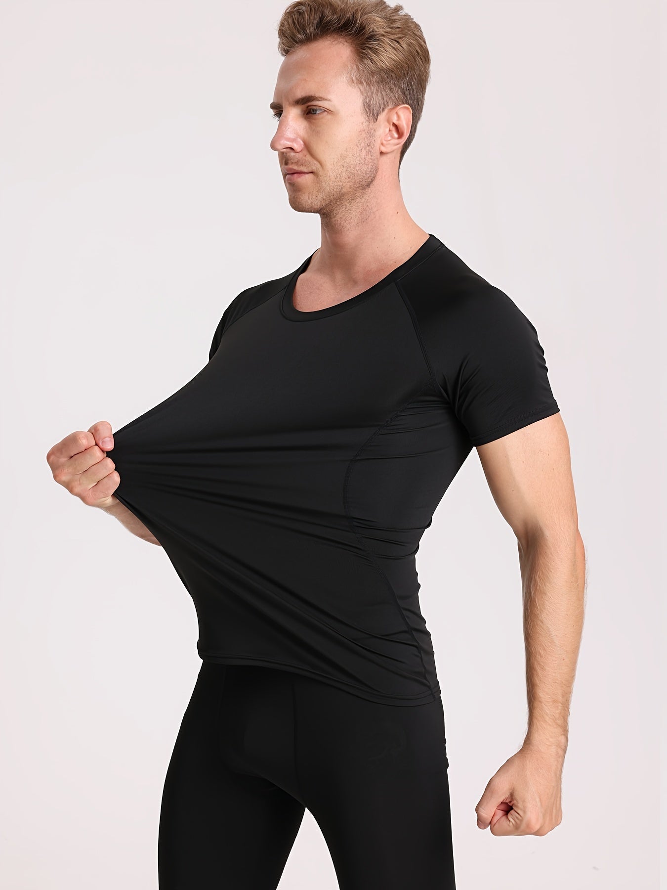 Men's High-Elasticity Athletic Muscle Tee - Slim Fit Workout Shirt