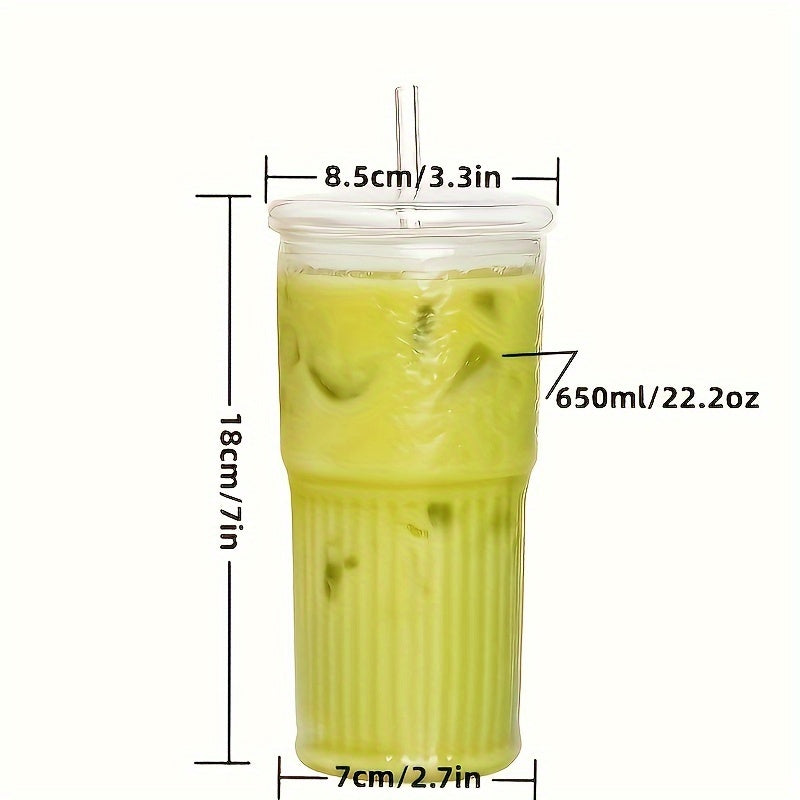 Lot de 2 gobelets en verre avec couvercles et pailles (650 ml) - Verres réutilisables et écologiques