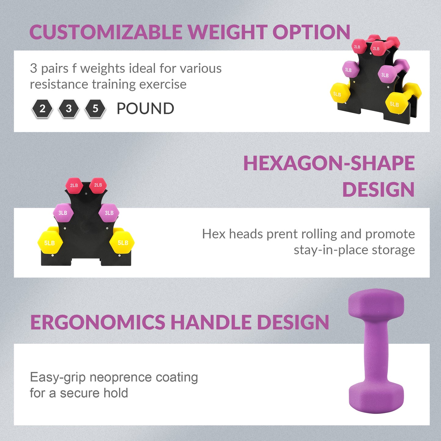 Professional Dumbbell Set with Storage Rack - Neoprene Hex Weights for Home Gym