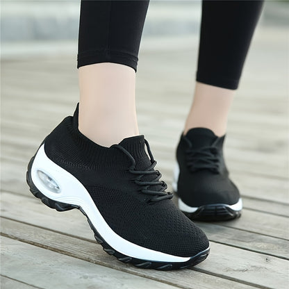 Women's Breathable Knit Chunky Sneakers - Casual Low Top Sport Shoes