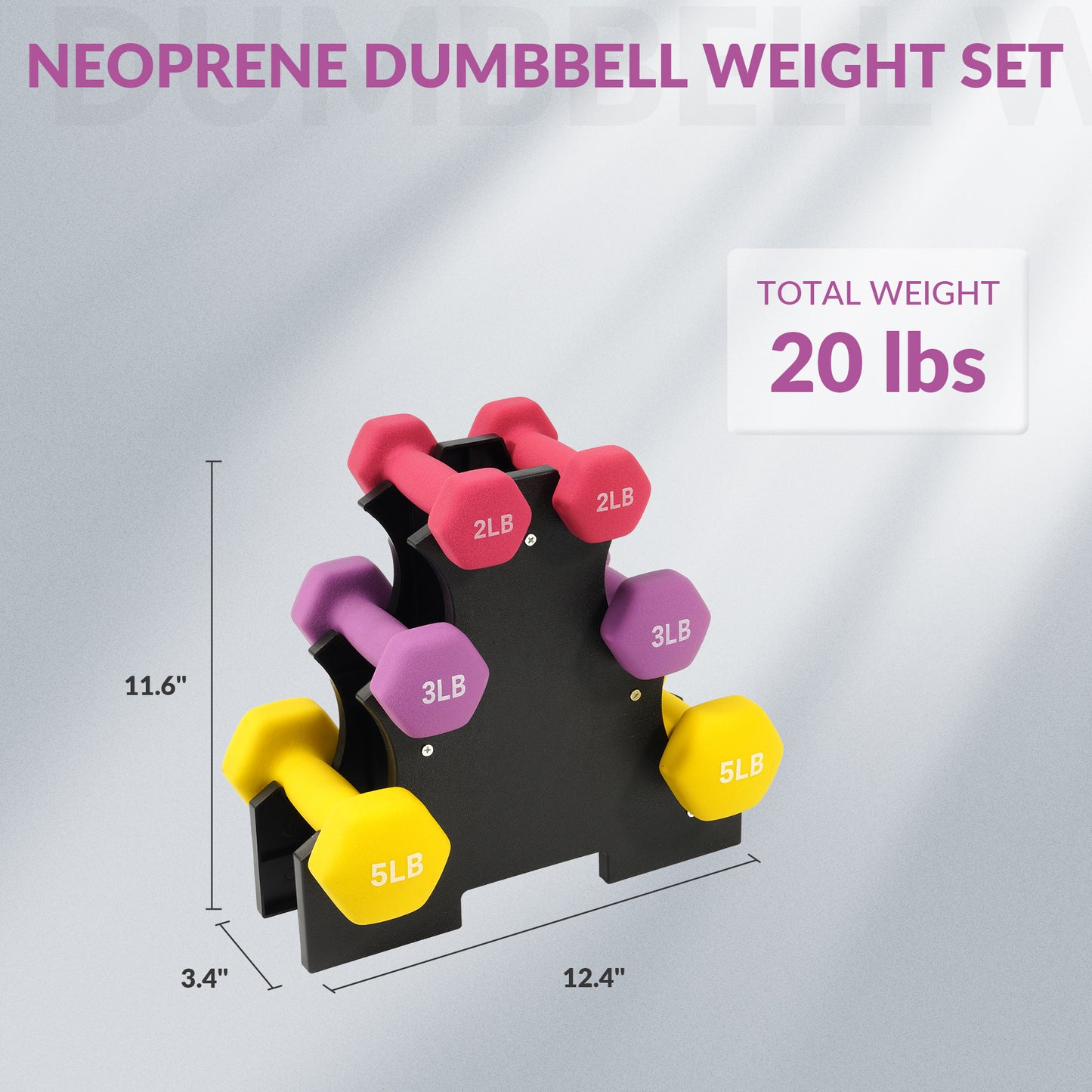 Professional Dumbbell Set with Storage Rack - Neoprene Hex Weights for Home Gym