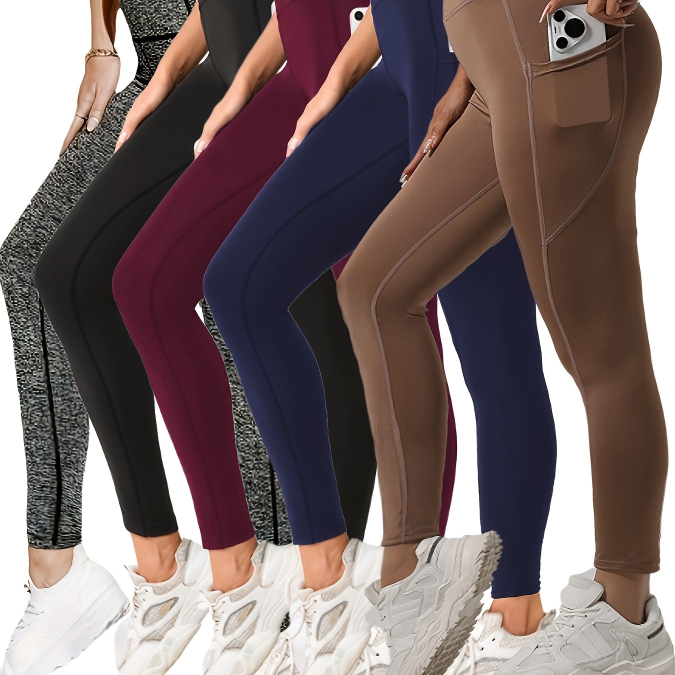 5er-Pack Yoga-Hosen für Damen mit hohem Bund – Leggings mit Bauchkontrolle und Taschen