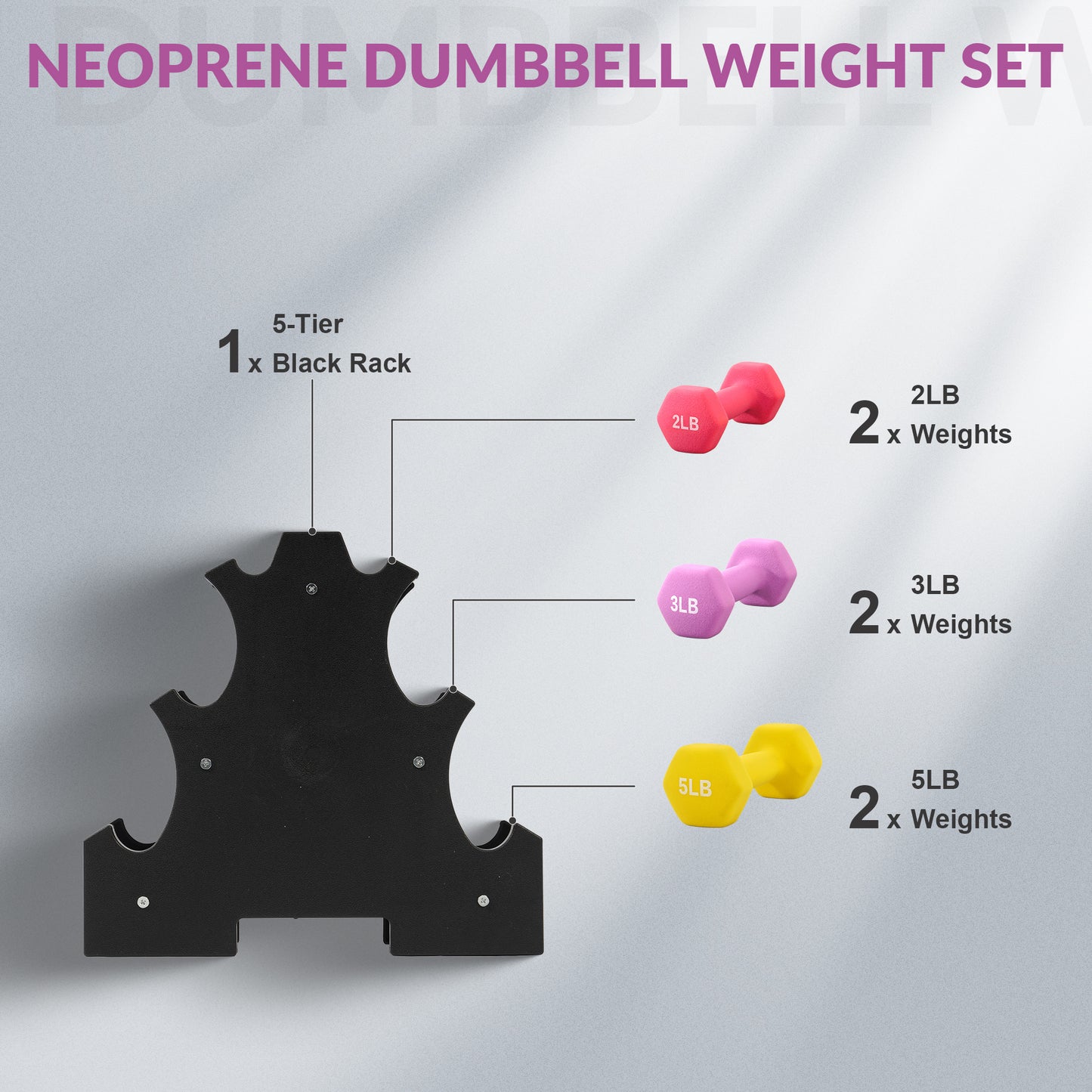 Professional Dumbbell Set with Storage Rack - Neoprene Hex Weights for Home Gym
