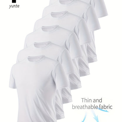 Men's 6-pack Set Of Solid Color Crew Neck And Short Sleeve T-shirt, Quick Dry And Breathable Tees For Men, Lightweight And Comfy Tops For Summer Fitness Training And Gym Wear
