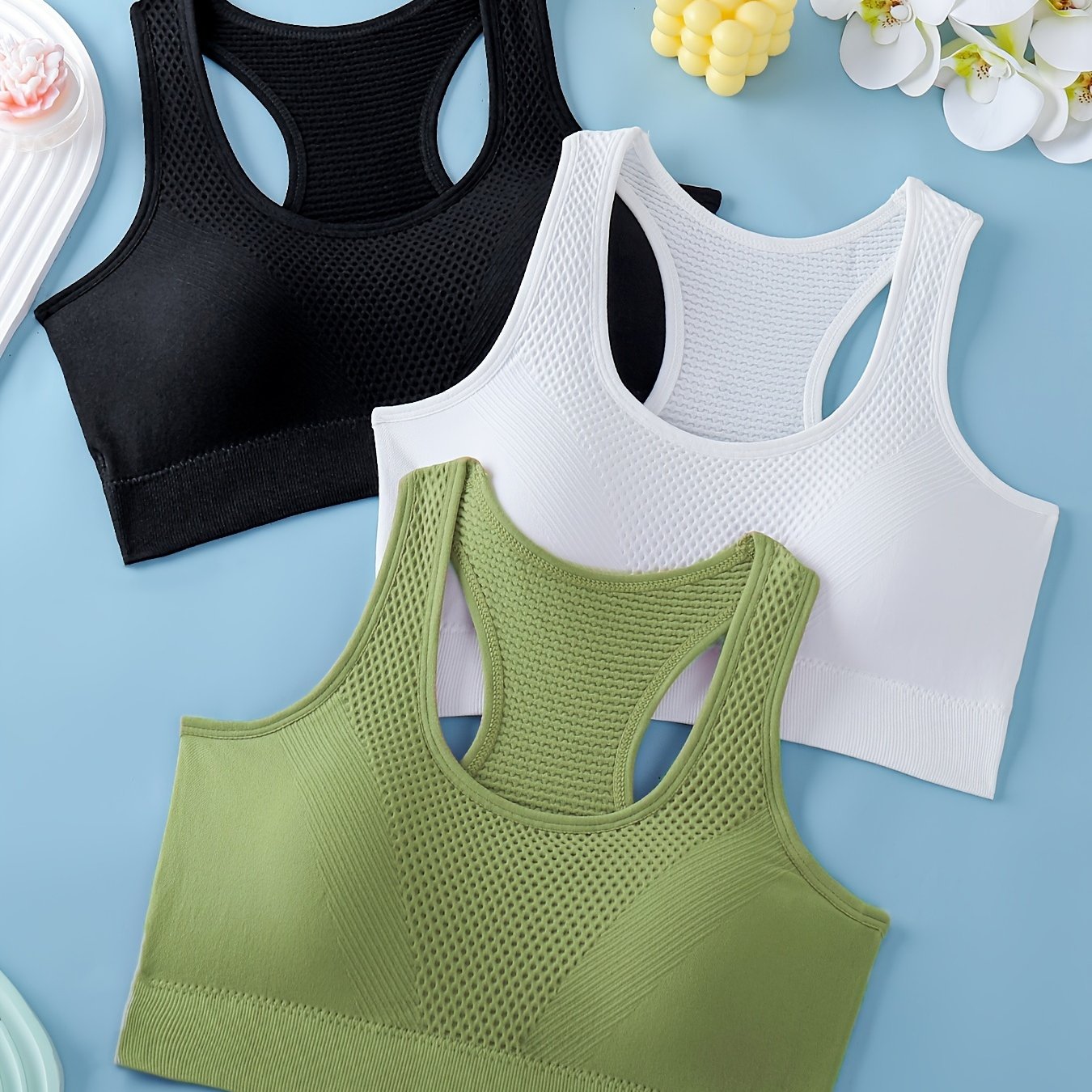 Lot de 3 soutiens-gorge de sport pour femmes - Débardeurs de yoga et de fitness respirants