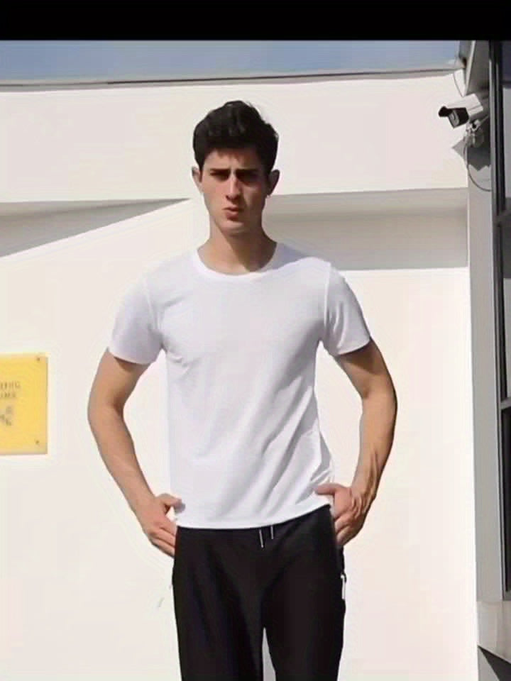 Men's 6-pack Set Of Solid Color Crew Neck And Short Sleeve T-shirt, Quick Dry And Breathable Tees For Men, Lightweight And Comfy Tops For Summer Fitness Training And Gym Wear