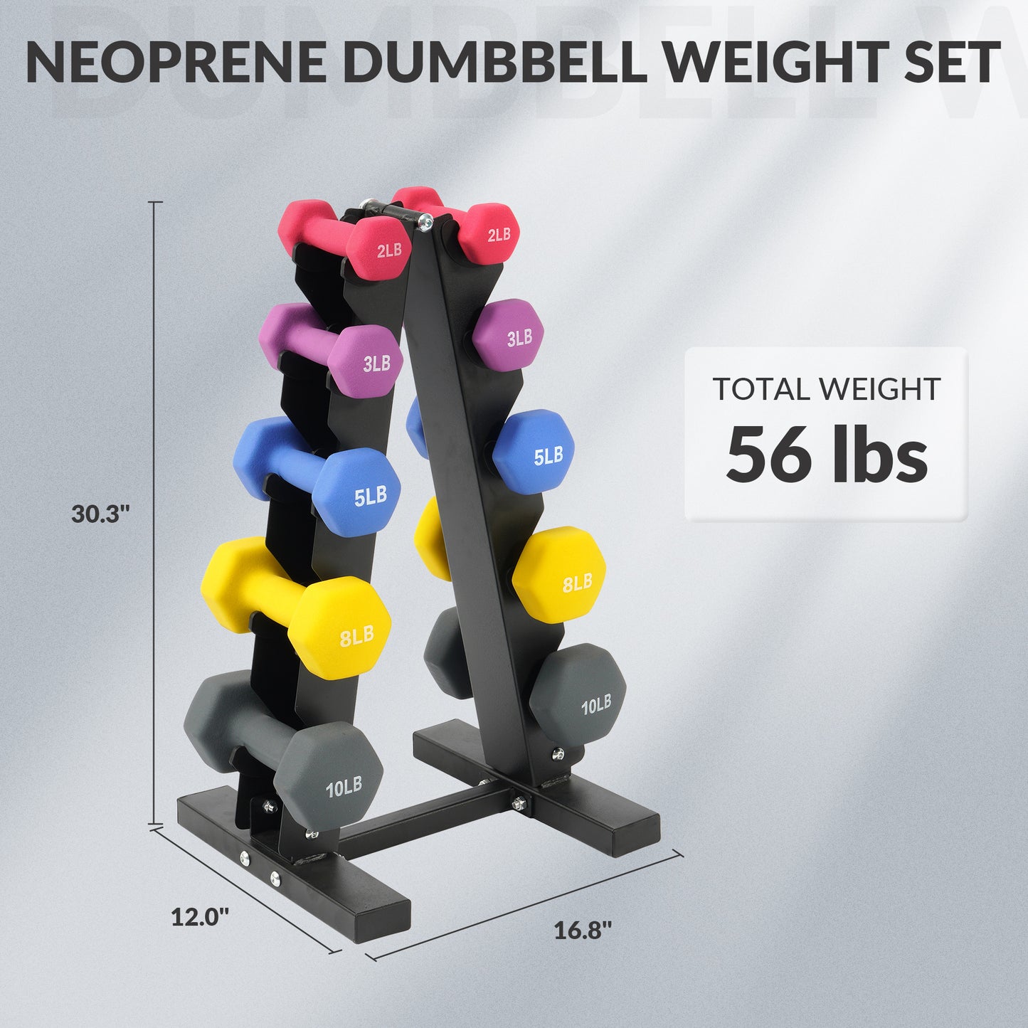 Professional Dumbbell Set with Storage Rack - Neoprene Hex Weights for Home Gym