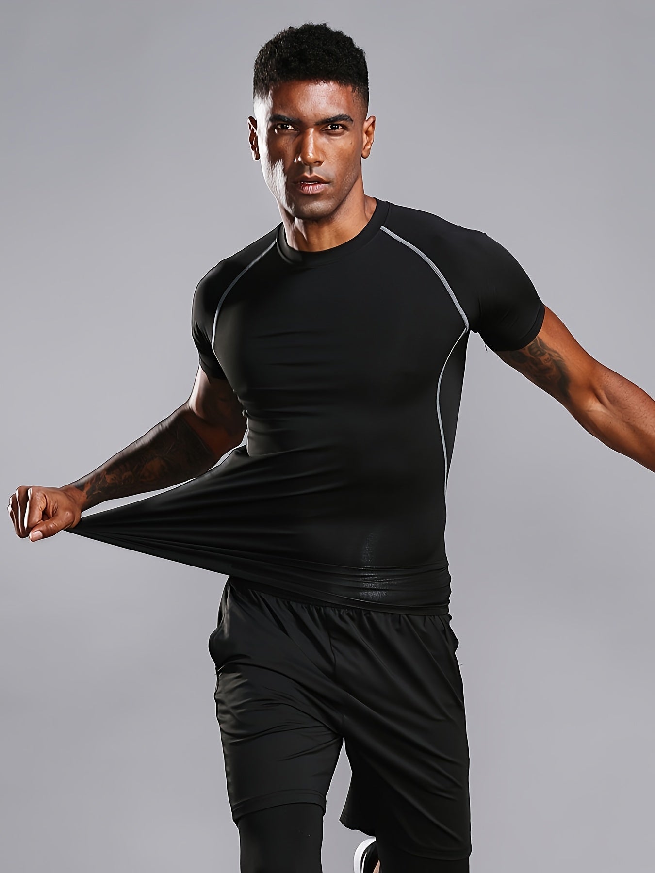 Men's High-Elasticity Athletic Muscle Tee - Slim Fit Workout Shirt