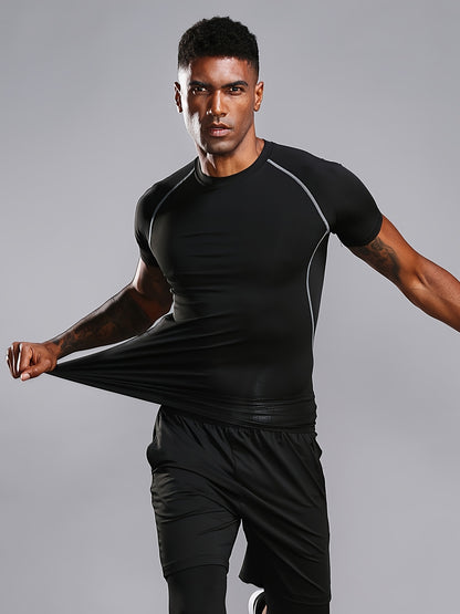 Men's High-Elasticity Athletic Muscle Tee - Slim Fit Workout Shirt