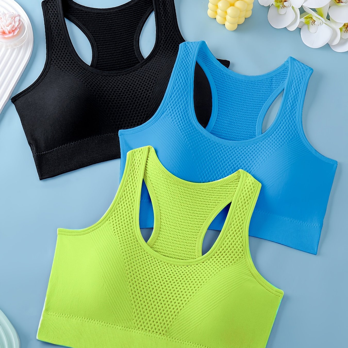 Lot de 3 soutiens-gorge de sport pour femmes - Débardeurs de yoga et de fitness respirants