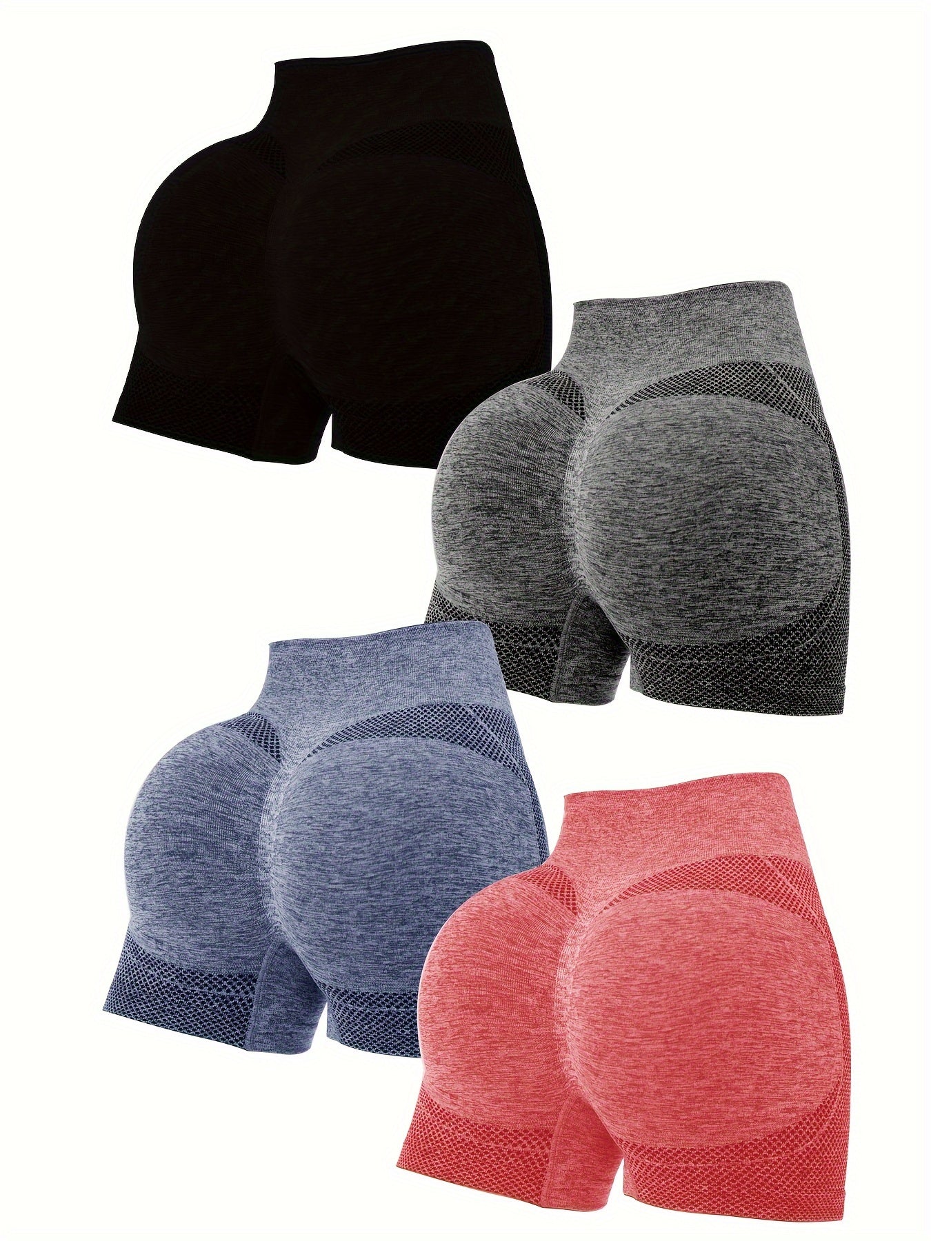 Lot de 4 shorts de sport froncés pour femmes - Shorts de yoga et de fitness respirants