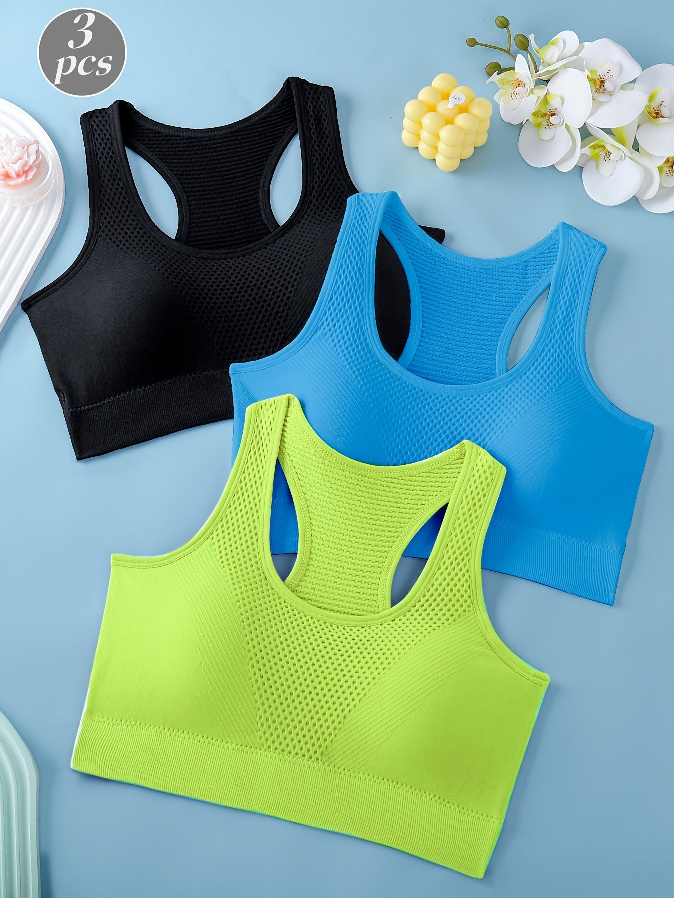 Lot de 3 soutiens-gorge de sport pour femmes - Débardeurs de yoga et de fitness respirants