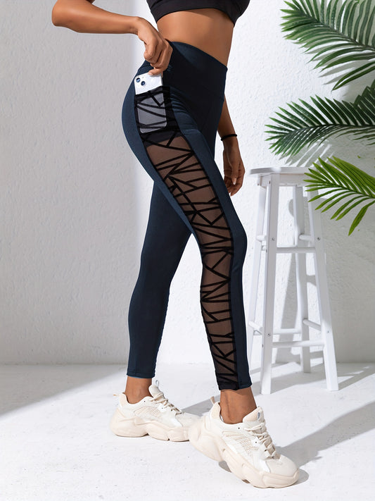 Leggings amincissants taille haute pour femmes - Pantalon de yoga à empiècements en mesh et poches