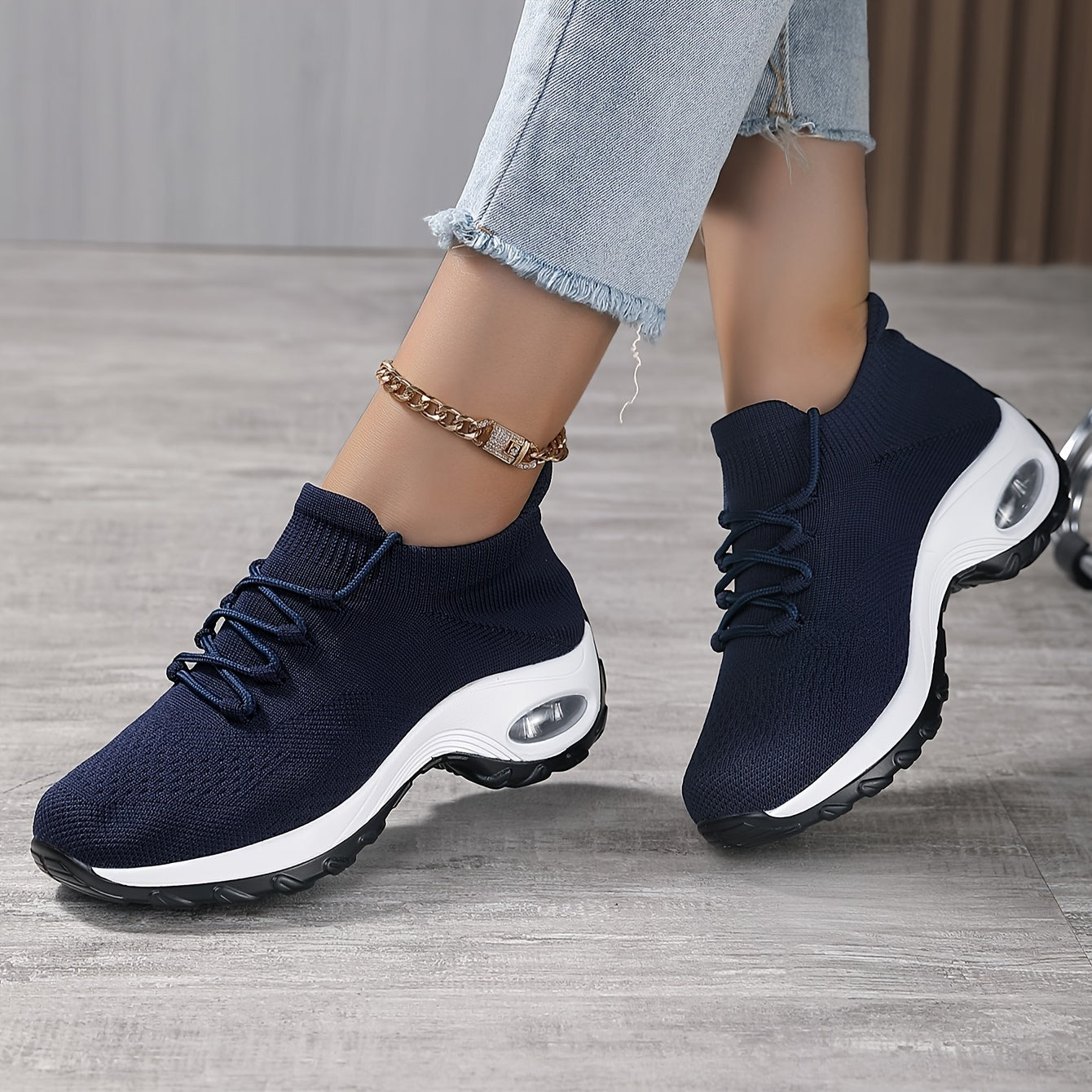 Women's Breathable Knit Chunky Sneakers - Casual Low Top Sport Shoes