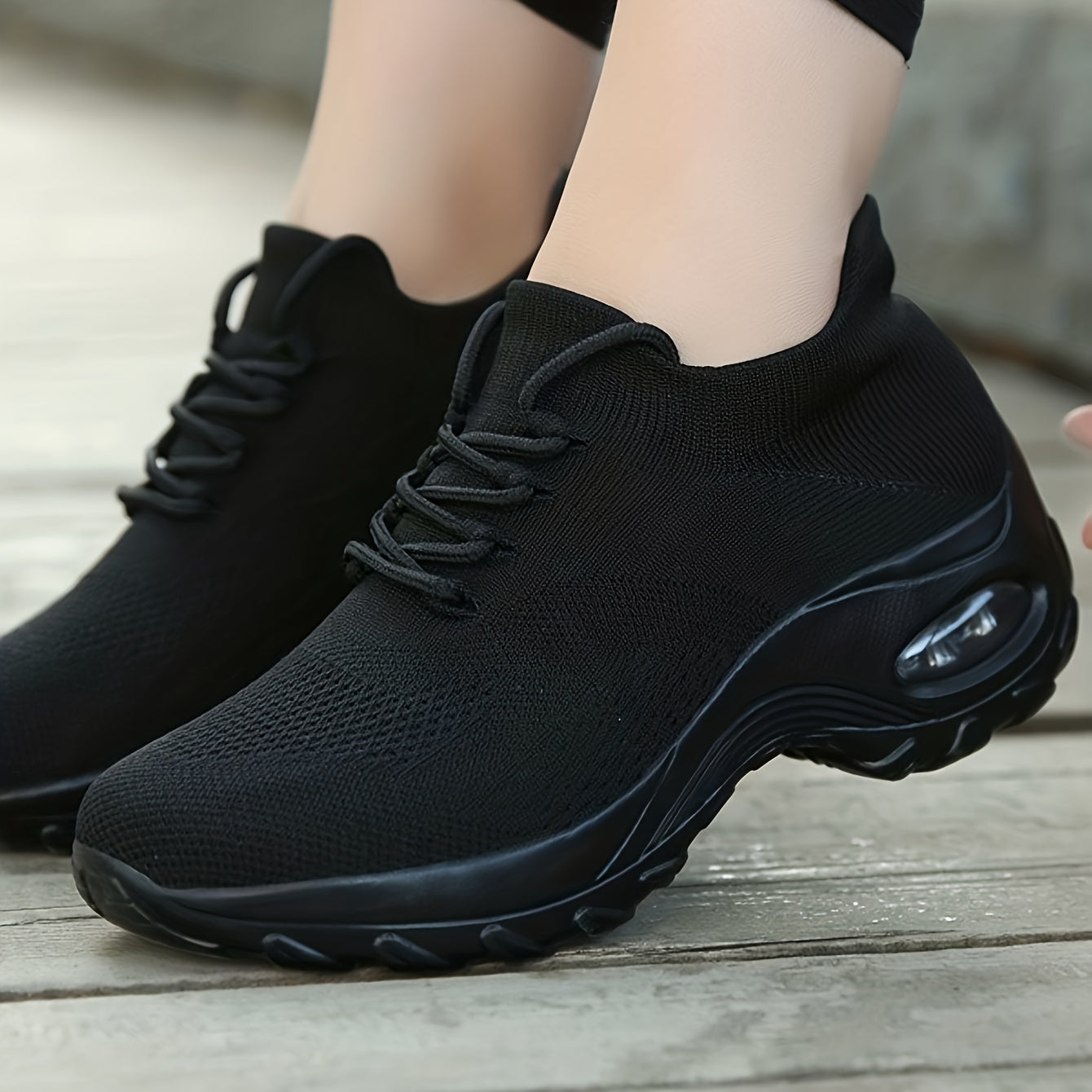 Women's Breathable Knit Chunky Sneakers - Casual Low Top Sport Shoes