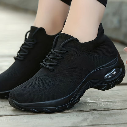 Women's Breathable Knit Chunky Sneakers - Casual Low Top Sport Shoes