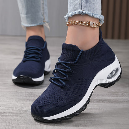 Women's Breathable Knit Chunky Sneakers - Casual Low Top Sport Shoes