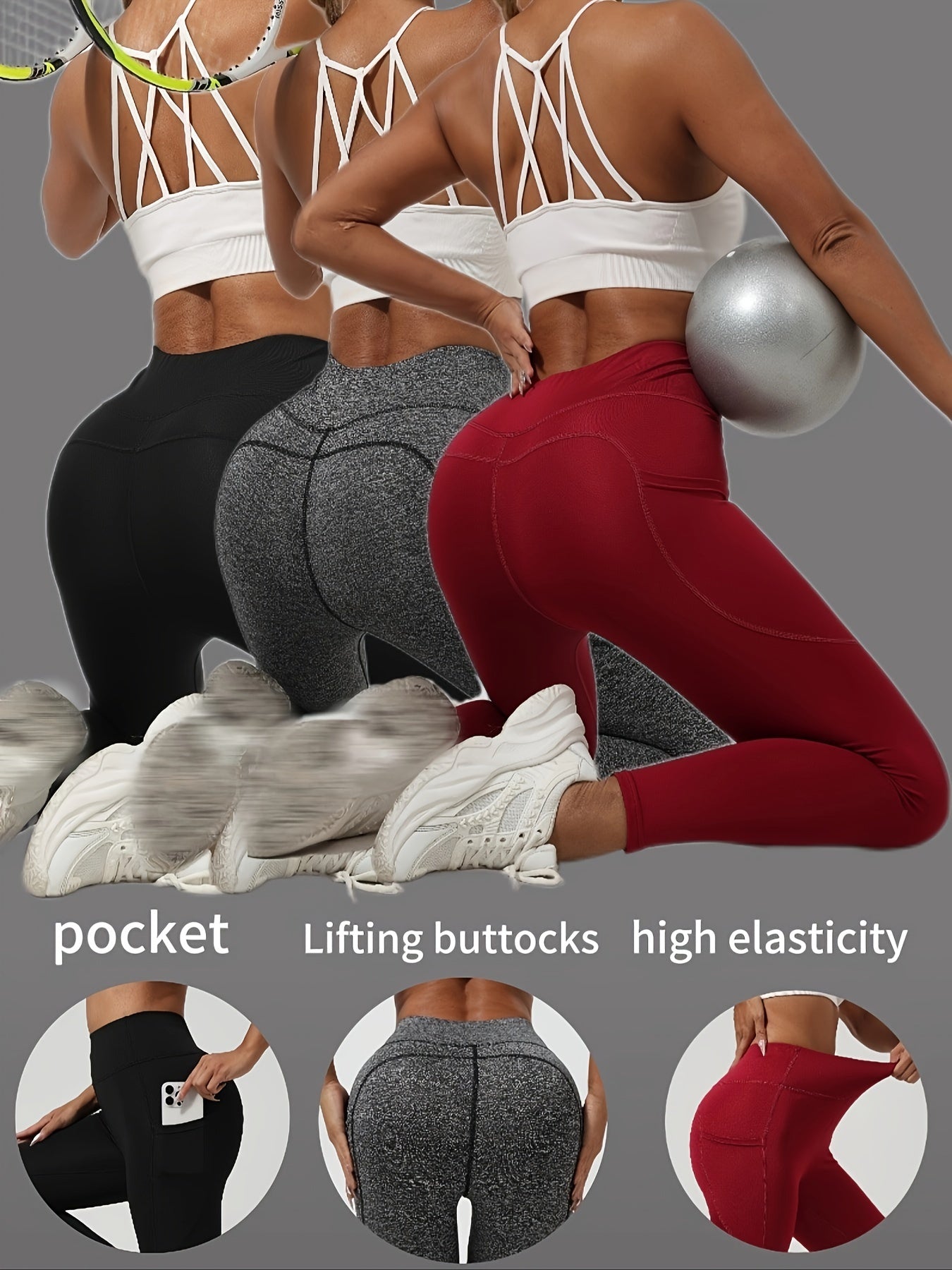 5er-Pack Yoga-Hosen für Damen mit hohem Bund – Leggings mit Bauchkontrolle und Taschen
