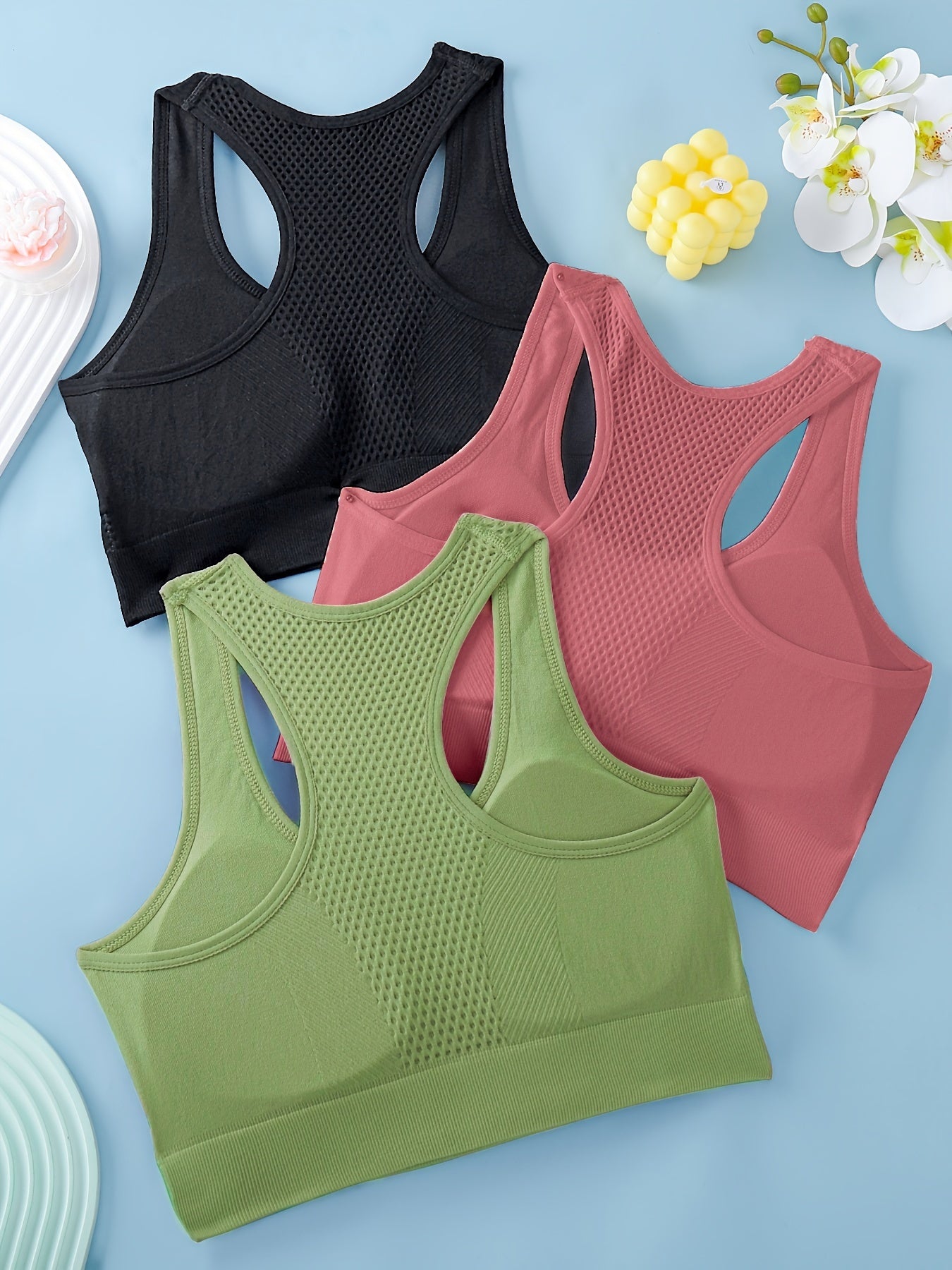 Lot de 3 soutiens-gorge de sport pour femmes - Débardeurs de yoga et de fitness respirants