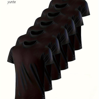 Men's 6-pack Set Of Solid Color Crew Neck And Short Sleeve T-shirt, Quick Dry And Breathable Tees For Men, Lightweight And Comfy Tops For Summer Fitness Training And Gym Wear
