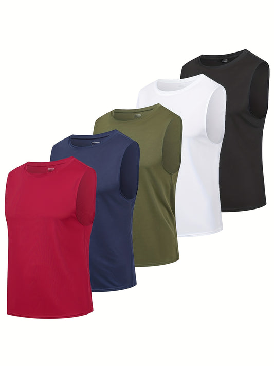 Lot de 5 débardeurs de sport pour homme, sans manches, à séchage rapide et respirants, parfaits pour le fitness et la musculation. Couleurs assorties.
