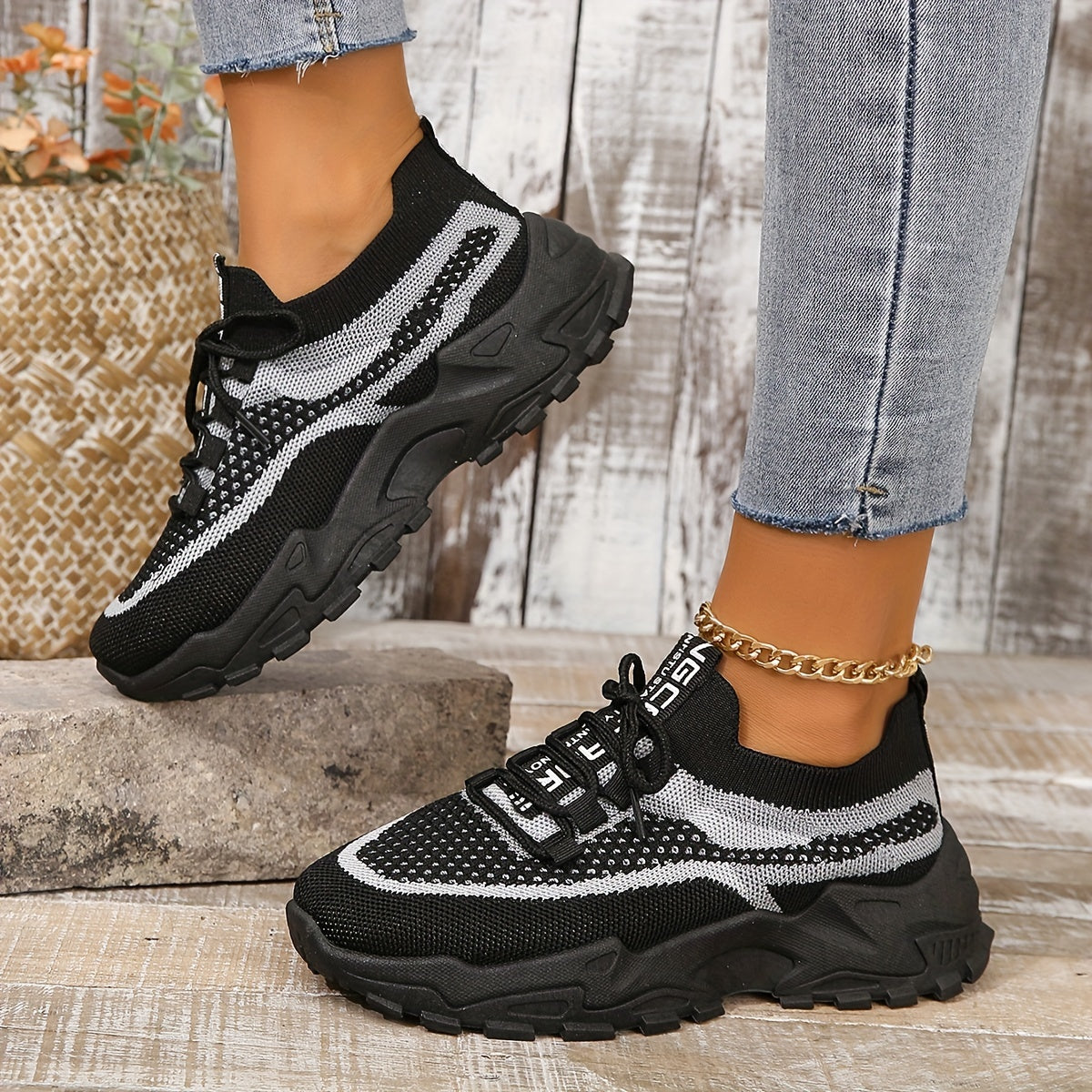 Atmungsaktive Damen-Sneaker mit Mesh-Einsatz und Plateau – Leichte, sportliche Freizeitschuhe