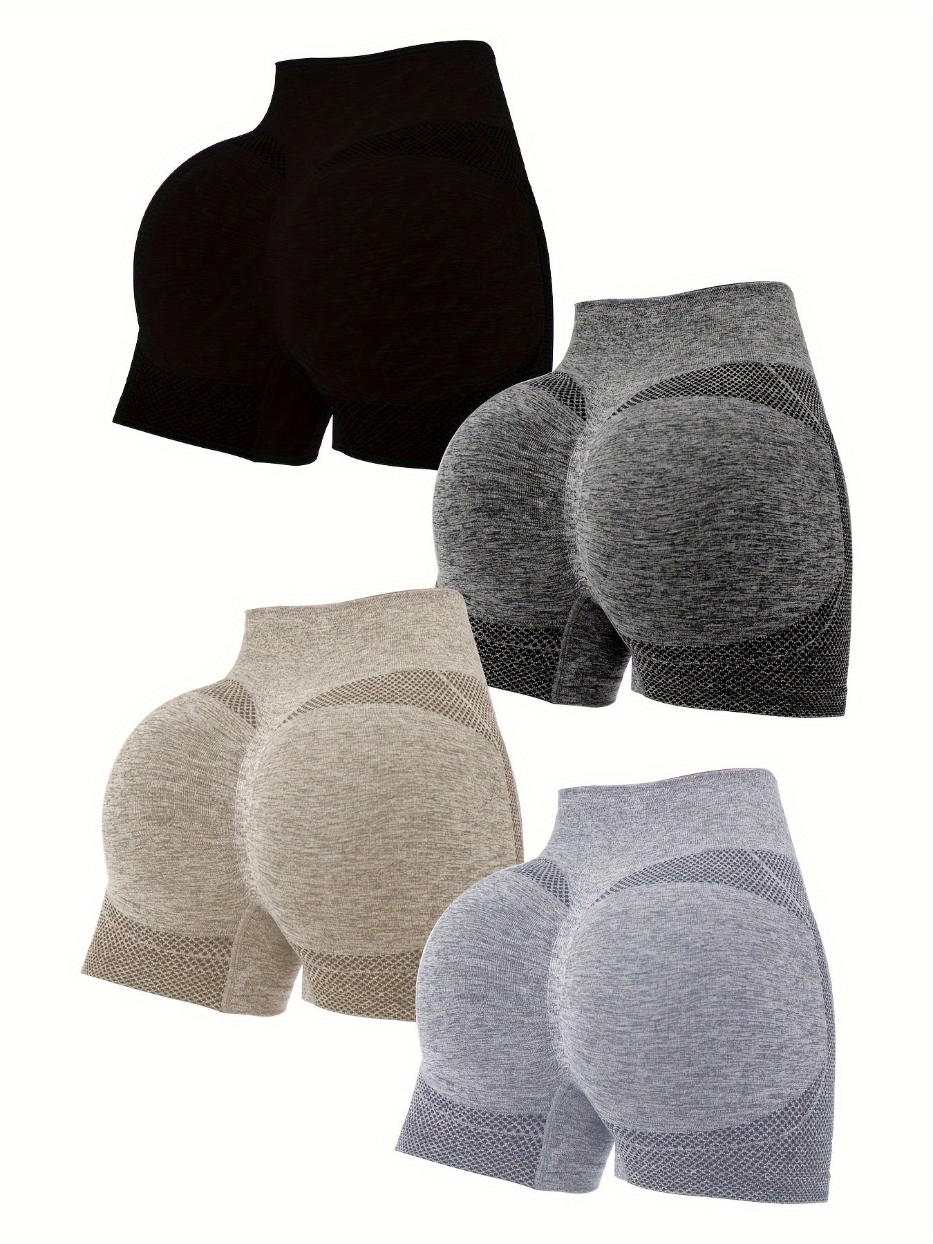 Lot de 4 shorts de sport froncés pour femmes - Shorts de yoga et de fitness respirants