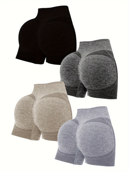 Lot de 4 shorts de sport froncés pour femmes - Shorts de yoga et de fitness respirants