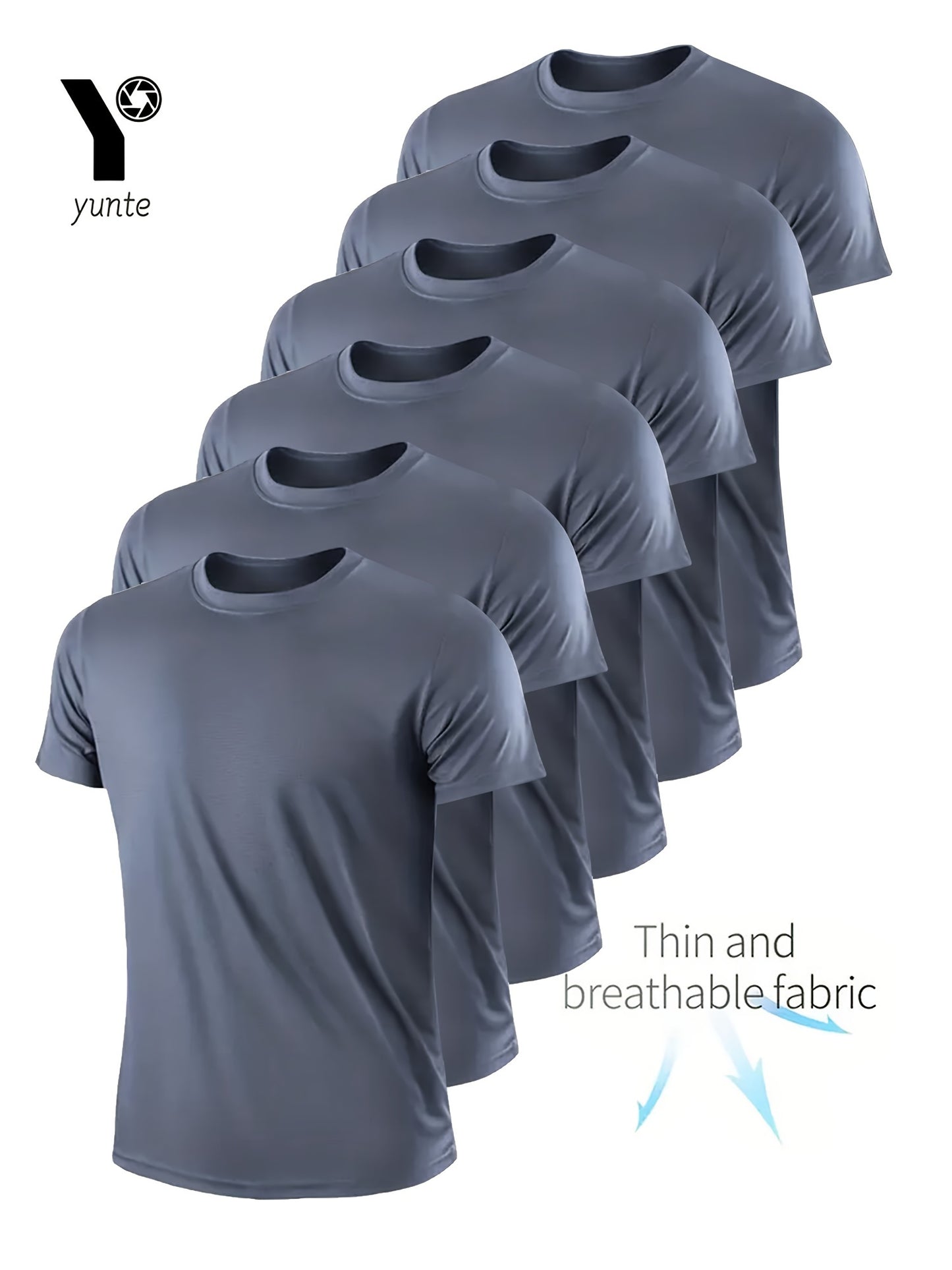 Men's 6-pack Set Of Solid Color Crew Neck And Short Sleeve T-shirt, Quick Dry And Breathable Tees For Men, Lightweight And Comfy Tops For Summer Fitness Training And Gym Wear