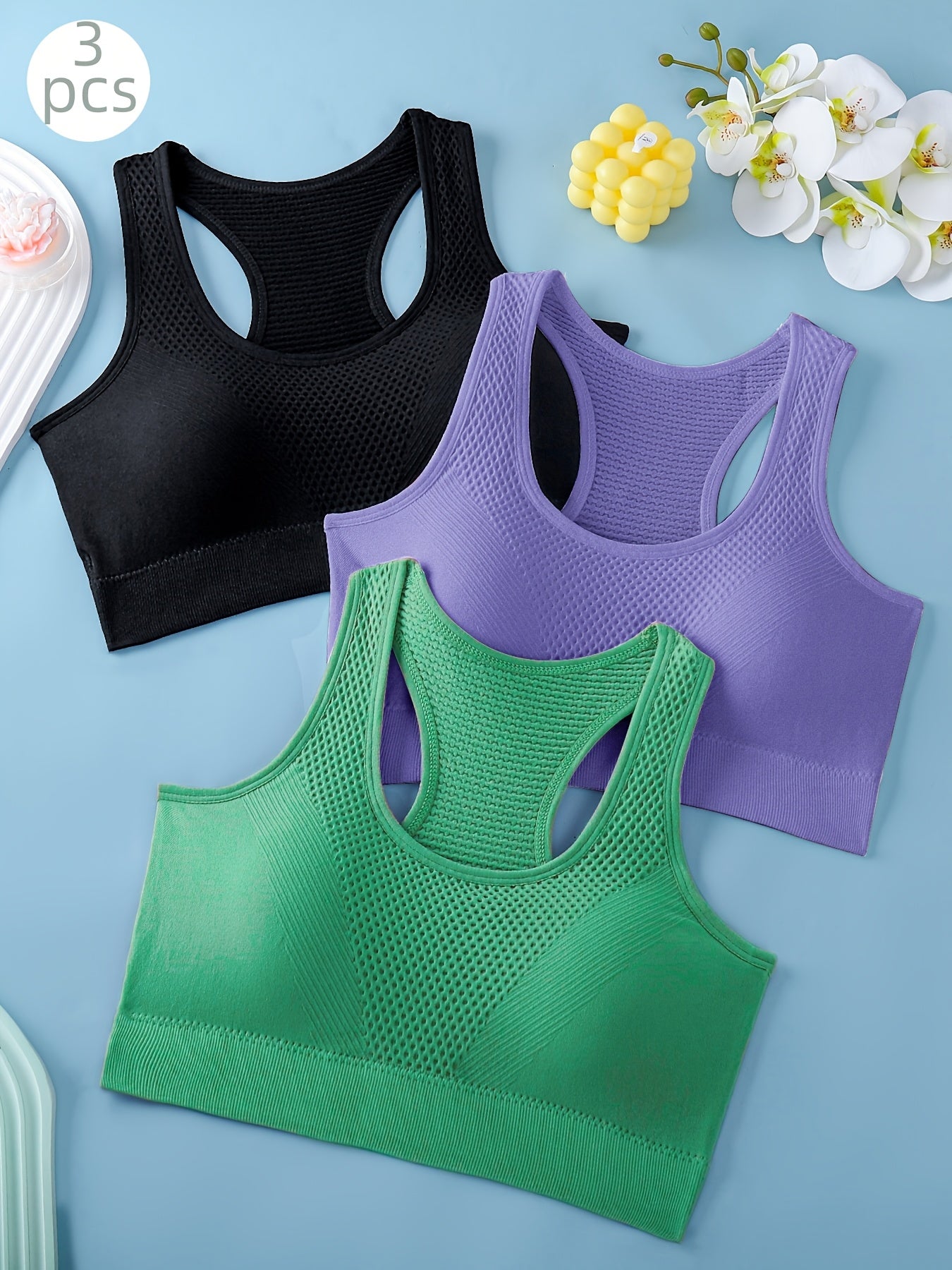 Lot de 3 soutiens-gorge de sport pour femmes - Débardeurs de yoga et de fitness respirants