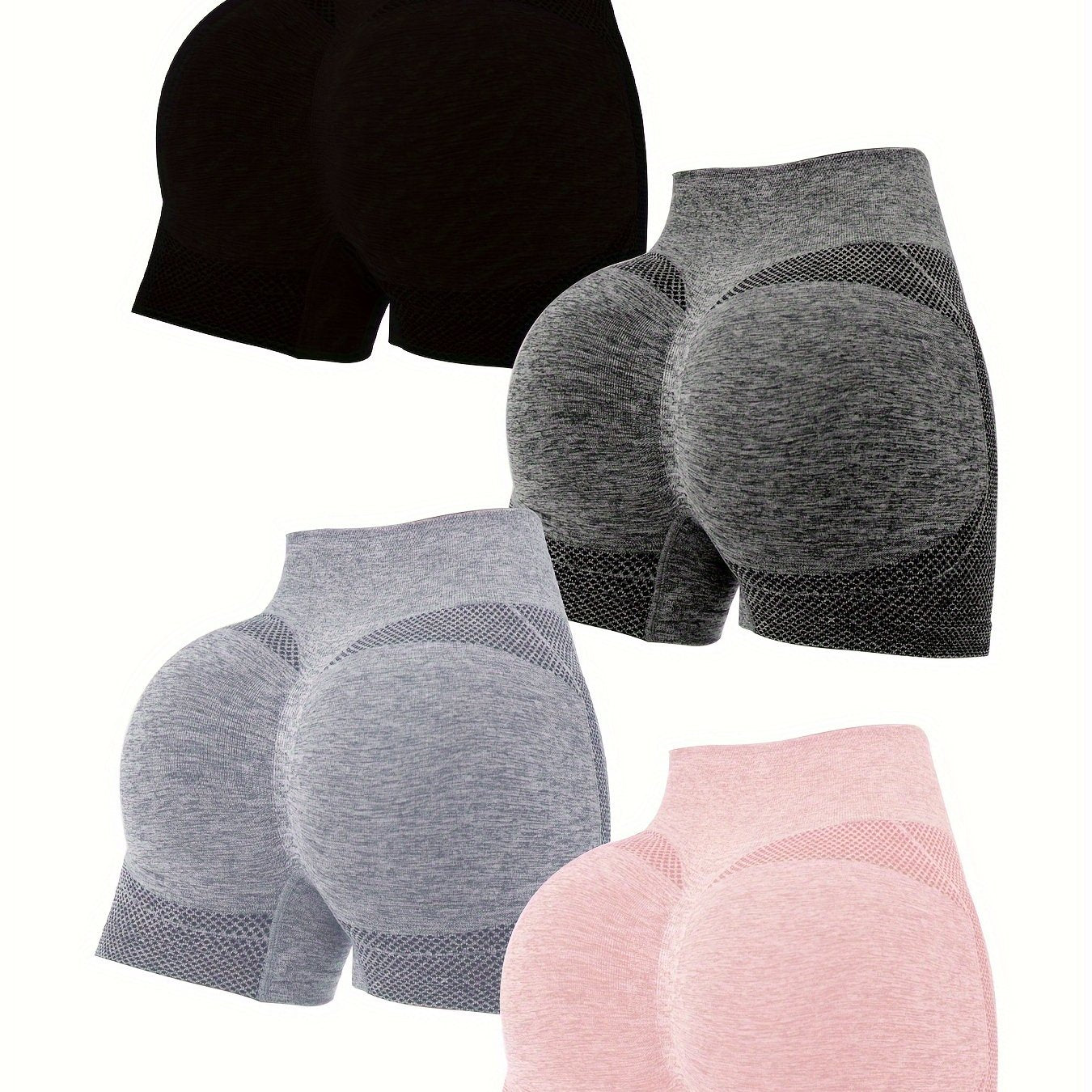 Lot de 4 shorts de sport froncés pour femmes - Shorts de yoga et de fitness respirants