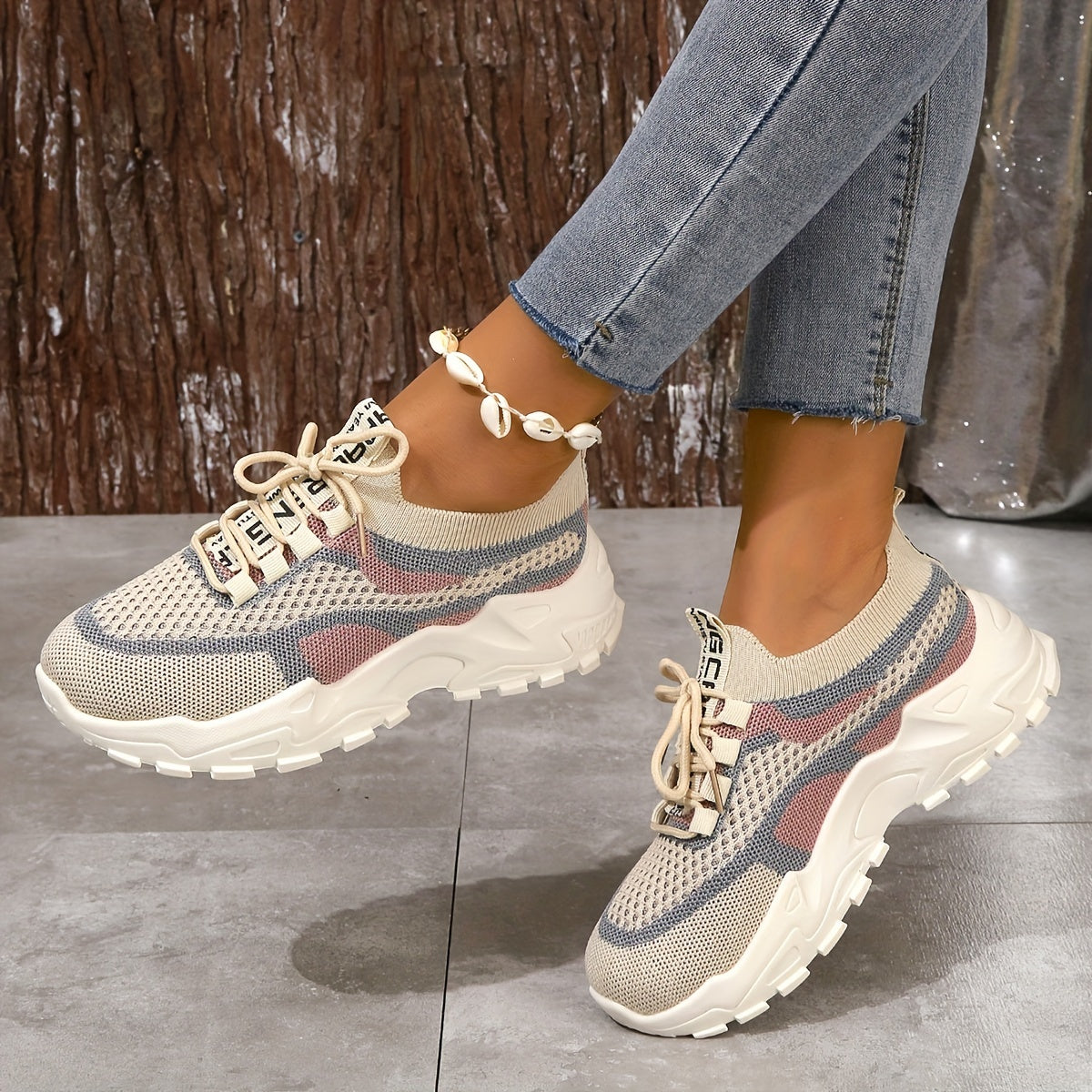 Atmungsaktive Damen-Sneaker mit Mesh-Einsatz und Plateau – Leichte, sportliche Freizeitschuhe