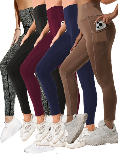 5er-Pack Yoga-Hosen für Damen mit hohem Bund – Leggings mit Bauchkontrolle und Taschen