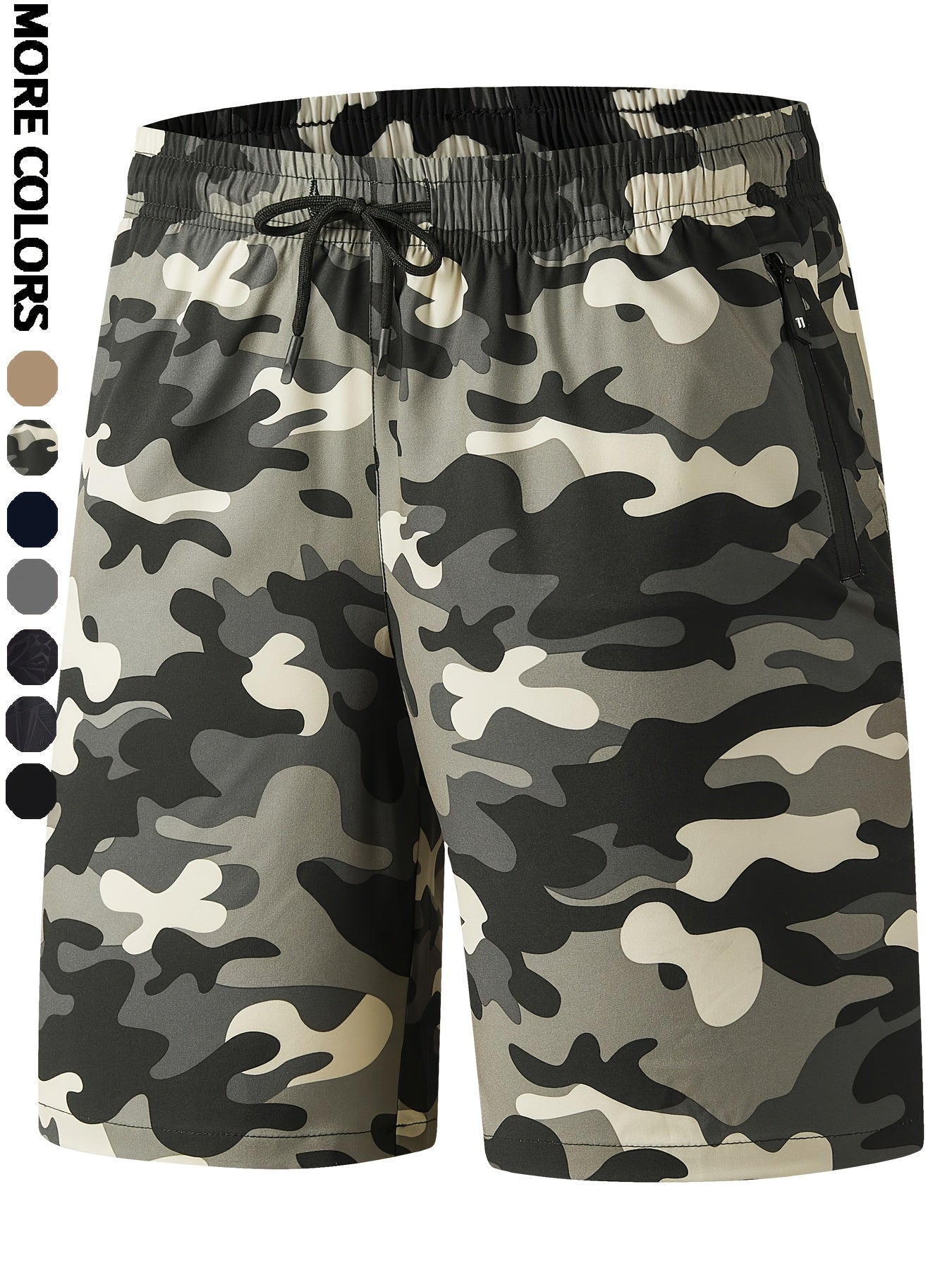 Men's Camo Athletic Shorts - Quick-Dry with Zippered Pockets