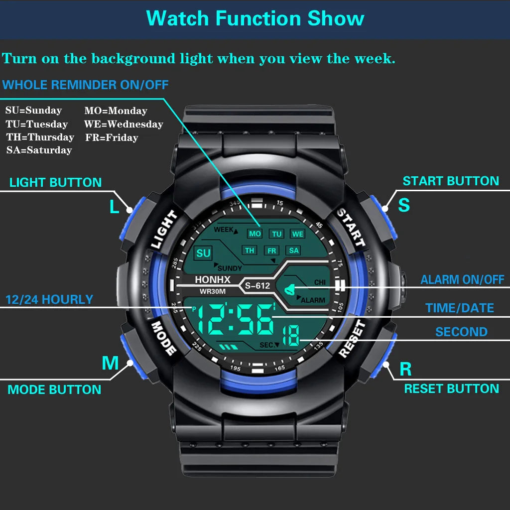 Military Digital Sports Watch - Waterproof LED Tactical Watch for Men