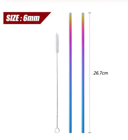 Pailles réutilisables en acier inoxydable - Pailles en métal écologiques | Ensemble arc-en-ciel courbées et droites pour cocktails