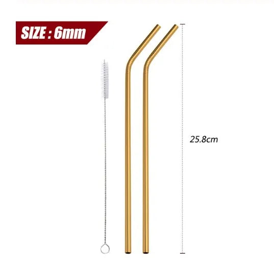 Pailles réutilisables en acier inoxydable - Pailles en métal écologiques | Ensemble arc-en-ciel courbées et droites pour cocktails