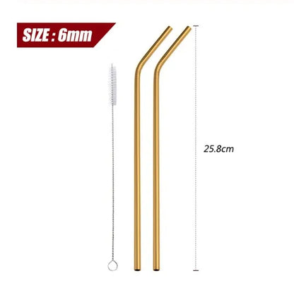 Pailles réutilisables en acier inoxydable - Pailles en métal écologiques | Ensemble arc-en-ciel courbées et droites pour cocktails