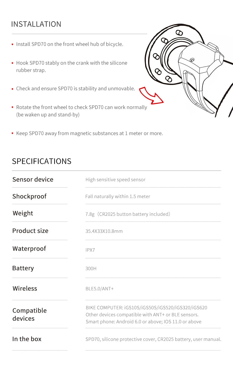 Capteurs de cyclisme IGPSPORT - Moniteur de vitesse, de cadence et de fréquence cardiaque pour compteurs de vélo