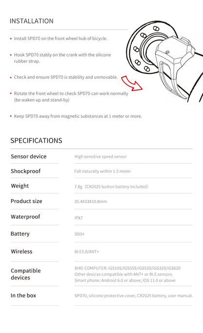 Capteurs de cyclisme IGPSPORT - Moniteur de vitesse, de cadence et de fréquence cardiaque pour compteurs de vélo