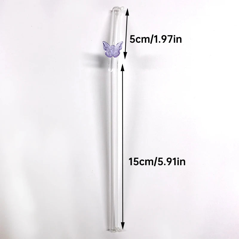 Pailles en verre réutilisables et écologiques - Forme papillon | Pailles durables pour smoothies et cocktails