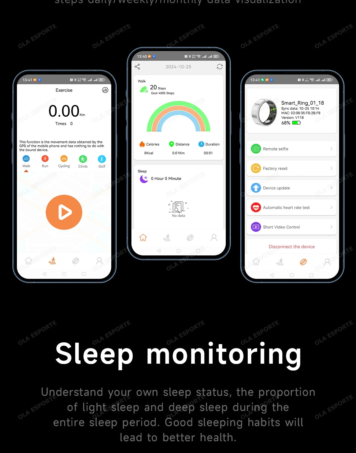 Smart Fitness Ring - Sleep & Heart Rate Monitor with Touch Screen Display