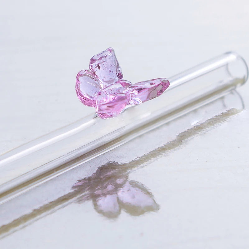 Pailles en verre réutilisables et écologiques - Forme papillon | Pailles durables pour smoothies et cocktails