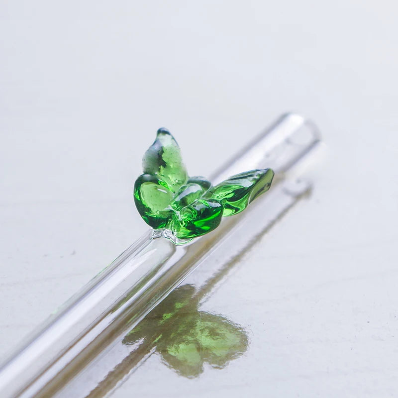 Pailles en verre réutilisables et écologiques - Forme papillon | Pailles durables pour smoothies et cocktails