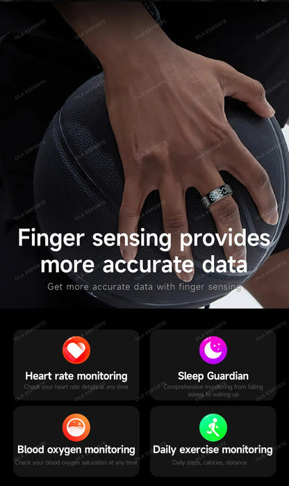 Smart Fitness Ring - Sleep & Heart Rate Monitor with Touch Screen Display