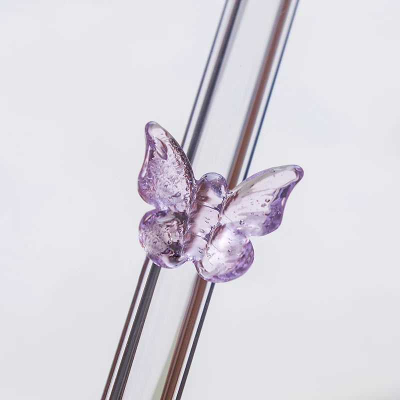 Pailles en verre réutilisables et écologiques - Forme papillon | Pailles durables pour smoothies et cocktails